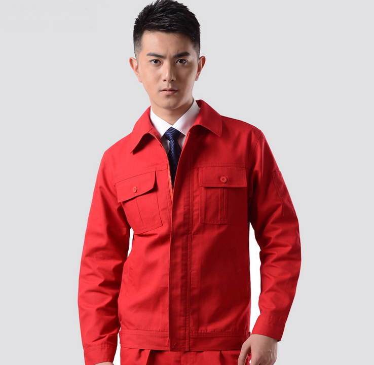 紅色冬裝工作服套裝男上衣 東莞勞保服 汽修機械機修工程工作制服定做